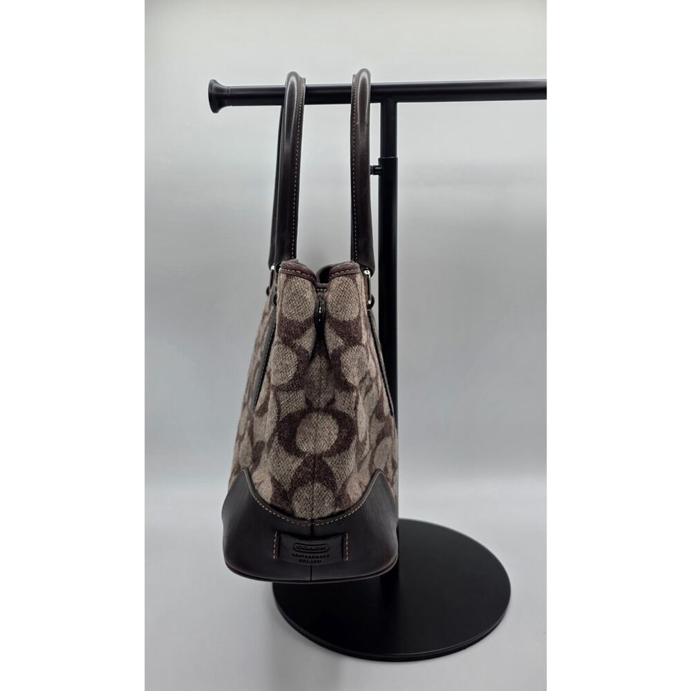 Vintage Coach FJ7721 Signature Wool Tote Brown Leather Handbag - Picture 3 of 16